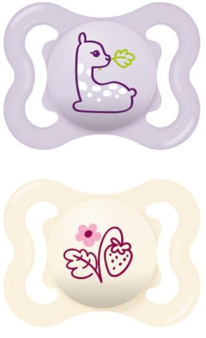 MAM Air Beruhigungssauger 2-6 Monate, 2er Set, Pink/Lila | Mit tragbarer Sterilisatorhalterung, kiefergerechter Sauger aus SkinSoft Silikon, extra große Löcher für empfindliche Haut
