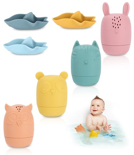 Toaren Badewannenspielzeug,7 Stück Silikon Badetiere,Badespielzeug Baby,Spielzeug Badewanne,Badewal Wasserspielzeug Spritztiere Schimmelfrei für Babys(Bunt),Kleinkinder,Badespielzeug Baby ab 1 Jahr