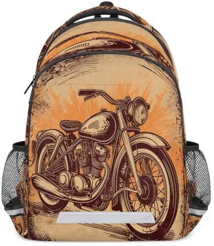 Vintage Motorrad-Rucksack, multifunktional, Schule, Büchertasche, Rucksack, 20 l, Laptop-Tasche, Reisen, lässiger Tagesrucksack für Kinder, Mädchen, Jungen, Männer, Frauen, farbig, XL
