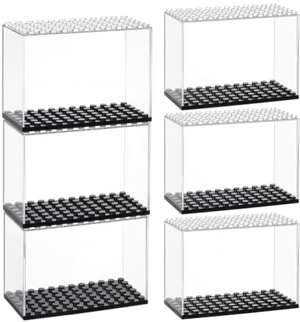 OLYCRAFT 6 Stück Stapelbare Minifiguren-Vitrine 9.6x4.8x6.9cm Aufbewahrung Für Minifiguren Zur Sammlung Kunststoff-Vitrine Für Minifiguren Mit Schwarzem Sockel Transparente Vitrine Für Minifiguren