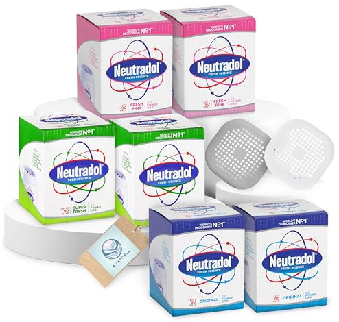 Neutradol Gel Power Orbs (6-Pack) & Silicone Drain Protector, Strong Air Freshener for Home, Room Freshener, Air Freshener Gel and Shower Hair Catchers Bundle