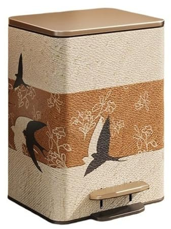 Cubo Basura Bote de Basura de Cuero Vintage con Tapa, Bote de Basura con Pedal Cuadrado de 9/12 litros con Cubo Interior extraíble for Sala de Estar, Dormitorio, Oficina Cubo de Basura Cocina(Swallow