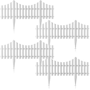 Lot de 10 clôtures de bordure de pelouse en plastique effet bois | Bordure décorative de jardin | Bordure décorative de jardin, clôture de pelouse, panneaux d'allée (blanc)
