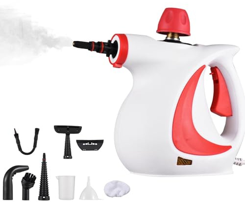 Portable Steam Cleaner, 0.3Bar Pressure Multipurpose Steamer Cleaning with 9-Piece Accessories, 350ML Handheld Clean Steamers for Stain Removal, Curtains, Car Seats, Floor, Bathroom