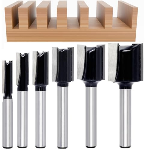 6Pcs Straight Router Bit, 1/4”Shank ,Cut height 13/16,Tungsten Carbide | 2-Flute Straight Cutter, Cutting Dia. 1/4-3/4. Produces clean, straight cuts. Ideal for grooving & dado cutting.