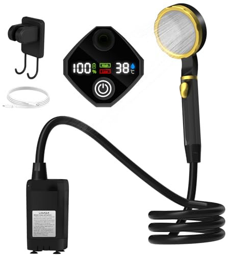HUIOP Portable Camping Shower Pump RV Outdoor Shower Kit Camp Shower w/Full Screen Intelligent Digital Display Adjustable Shower Kit for Backyard