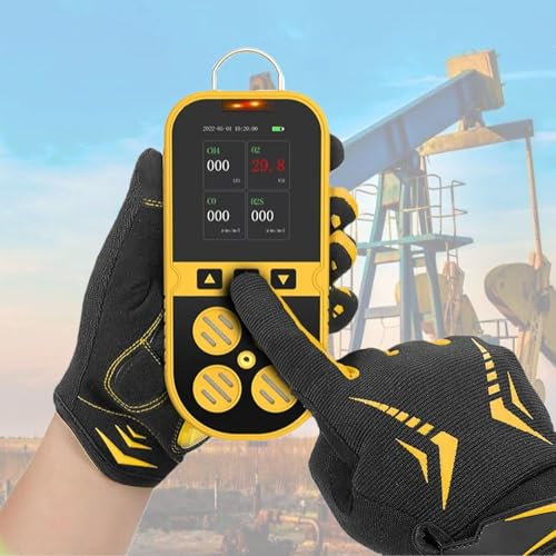 Multi Gas Monitor Tester, Portable 4 Gas Detector with Color Screen, Quadruple Alarm, Rechargeable Gas Sniffer Tester for H2S,O2,CO,EX, Sound&Light Vibration Display, for Mining, Sewers, Metallurgy