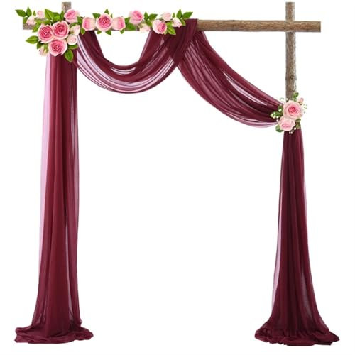 WYLXIN Hochzeitsbogen Vorhang 1PC Hochzeit Bögen Chiffon Stoff Vorhänge Hochzeit Bühne Hintergrund Dach Decke Dekoration Decken Vorhänge Für Hochzeiten(Burgundy)