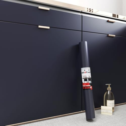 Decotalk Bleu Foncé Mat Contact Papier Peel and Stick Papier Peint Couleur Solide 40X500cm Revetement Mural Adhesif pour Armoires Meubles Salon Chambre, Super Doux Papier Peint Autocollant Film