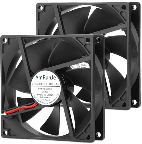 AmRunJe Ventilador de refrigeración de 2 pines sin escobillas de 92 mm x 25 mm, 12 V, para laptop, servidor, refrigerador RV, carcasa de computadora, bricolaje, impresora 3D, 2000 rpm, 2 paquetes