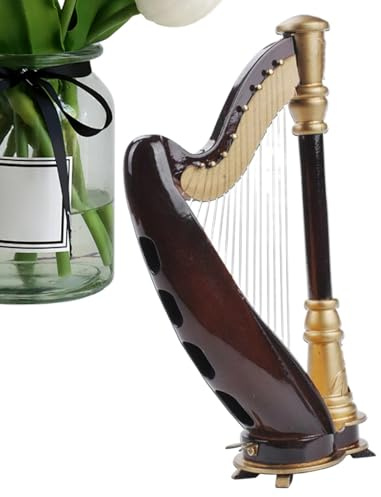 Arpa in miniatura, arpa in miniatura - modello di strumenti musicali per scrivania | Figura desktop decorativa da 5,5 pollici, decorazione domestica per decorazione da tavolo