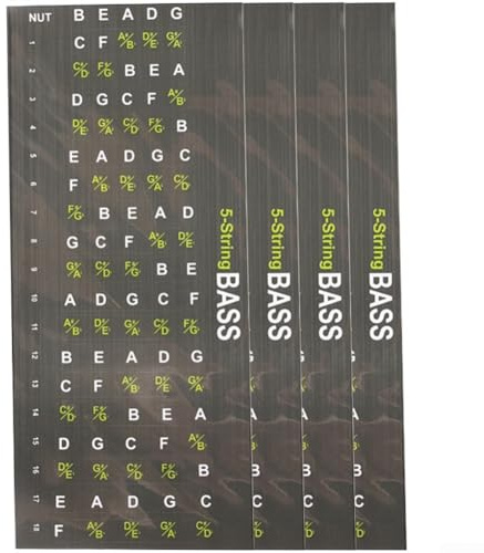 YUANGANG Gitarren-Griffbrett-Aufkleber-Set, Bassgitarren-Noten-Karten-Aufkleber für 4- und 5-Saiten-Instrument, abnehmbare Aufkleber für Griffbrett für Kinder und Anfänger (fünf Saiten)