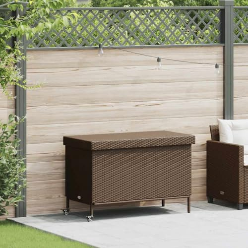 IKAYAA Gartenbox Wasserdicht XXL mit Rollen Auflagenbox Rattan Wetterfest Kissenbox Werkzeugkasten Gerätebox Gartentruhe Garten Balkon Aufbewahrungsbox 110 x 55 x 73 cm Braun