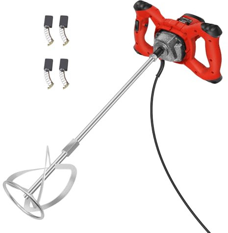 2600W Mezclador de Mortero,Mezclador Industrial, hormigoneras electricas, Agitador M14 Tornillo de Cromo, 6-Velocidad Variable Mezclador Eléctrico,Utilizado para Mezclar Pintura, Cemento,Hormigón,Rojo