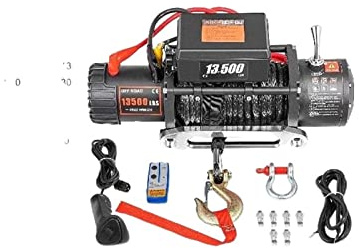 Cabrestante eléctrico de 12V de 13500 LBS, cuerda de remolque sintética de 27M/92 pies, polipasto Treuils for remolque de coche 4X4, camión ATV, barco todoterreno para principiantes