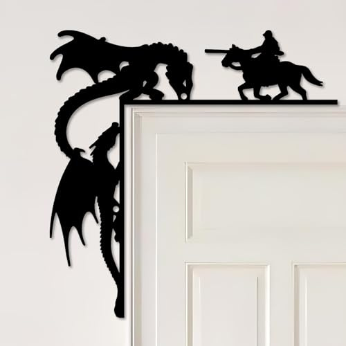 CREATCABIN Drachentürecke Metall Wandkunst Dekoration Türsitter Schwarzer Eisen Fensterrahmen Dekoration Wandskulptur Hängendes Ornament Für Schlafzimmer Kinderzimmer Zuhause Rechtwinklig 25x25cm
