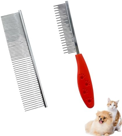 2 pettini per cani, pettine professionale per cani, rimuove i nodi, strumento per la cura dei barboncini, pettine in metallo in acciaio inox, per la cura degli animali domestici, per rimuovere