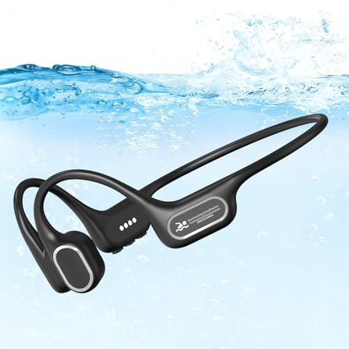 Soft Liquid Silicone Bone Conduction Swimming Headphones Underwater,IPX8 Waterproof Earbuds,Open Ear Swim Headphone with Skin-Friendly Silicone/Built-in 32G MP3-Player Earphones for Swim-Inky Black