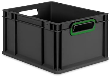PROREGAL Eurobox NextGen Color | HxBxT 22x30x40cm | 20 Liter | Griffe grün offen | Schwarz | Eurobehälter, Transportbox, Transportbehälter, Stapelbehälter