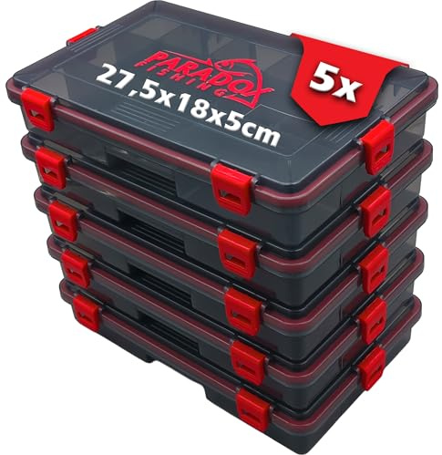 Paradox Fishing wasserdichte Köderboxen I 5x Box M 27,5x18x5cm I Angelbox Köderbox Angeln Angelkoffer groß Tackle Box Angeln Angelkasten - für Angelzubehör