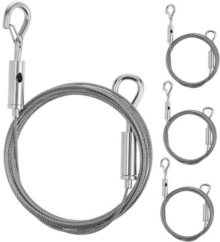 SOPOTUTU 4 piezas Cable Inoxidable con Doble Gancho Cuerda Ajustable de Colgar Cuadros Luces y Plantas Resistente y Fácil de Instalar