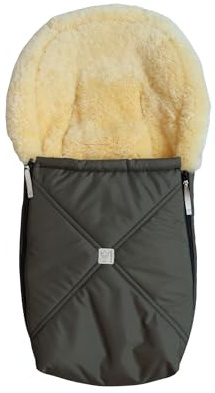 KAISER Emmy Lammfell-Fußsack für Babyschalen, 80 x 37 cm, Abnehmbares Oberteil mit 2-Wege-Reißverschluss (khaki)