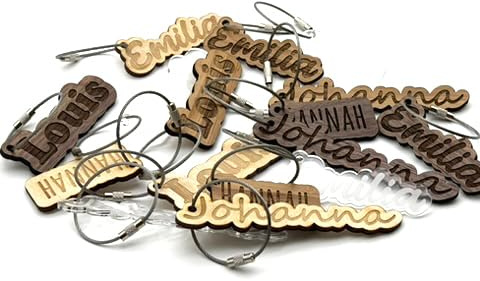 CopterFarm Personalisierter Schlüsselanhänger mit Gravur – Name aus Holz oder Acryl (Nussbaum, Bambus, Sperrholz, Acrylglas) – Handgefertigt – Schlüsselanhänger mit Schraubverschluss