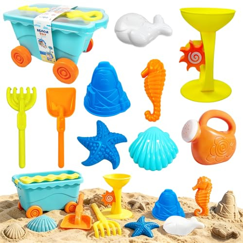 RedCrab Juguetes Playa 10 Piezas, Juegos Playa Niños con Carrito de Arrastre, Pala, Rastrillo, Regadera y Reloj de Arena, Juguete de Aire Libre para Niño Niña 3 4 5 6 Años