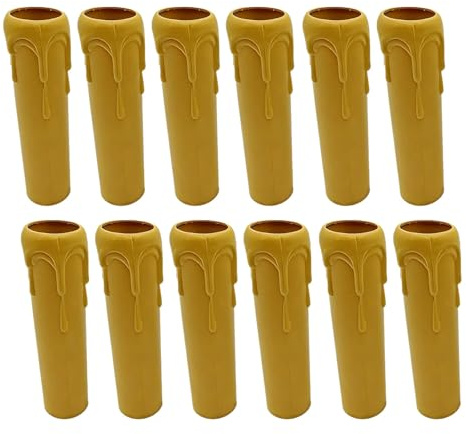 Vestamore 12 Pcs Yellow Drip Candle Covers For E14 Socket 4 In, European Style, Chandelier And Wall Lamp Decor, Retro Replacement