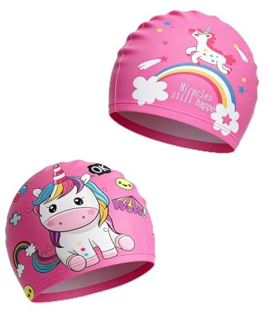 ZKUNL 2 Piezas Gorros De Natación Para Niños Piscina Bebe Gorros Piscina Divertida Baño Con Diseño Dibujo Nadar De Niños Para Pelo Largo Y Corto（A）