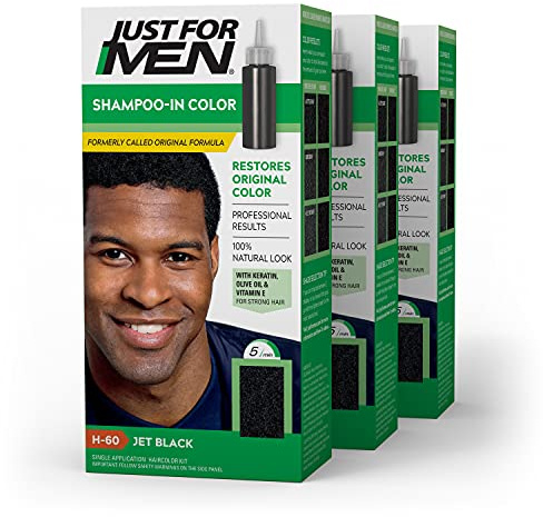 JUST FOR MEN Shampoo-In Color, Hair Color, Jet Black H-60 (3 Pack)