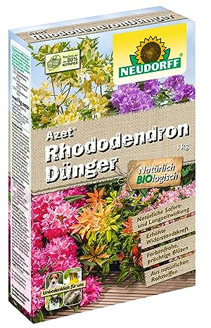 Neudorff Azet RhododendronDünger – Bio Rhododendrondünger mit Mykorrhiza sorgt für farbenfrohe und prächtige Blüten mit 3 Monaten Langzeitwirkung, 1 kg