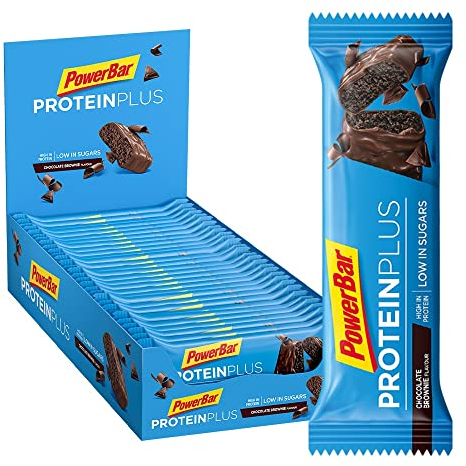 Powerbar - Protein Plus - Low Sugar - Chocolate-Brownie - 30x35g - Riegel mit nur 107 Kcal - Fitnessriegel mit Ballaststoffen