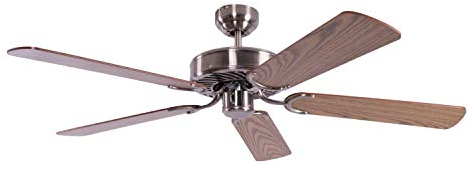 Deckenventilator ohne Beleuchtung Potkuri, Gehäuse gealtertes Silber, Wendeflügel Eiche oder Eiche mit Rattaneinlage , 132 cm, für Räume bis zu 25m²