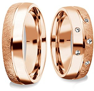 Eheringe Trauringe Rotgold Set AMOONIC mit Zirkonia Freundschaftsringe Paarpreis Verlobungsringe Partnerringe Silber vergoldet Ringpaar Hochzeitsringe Eheringe 6mm FF382VGRTZIFA-5060