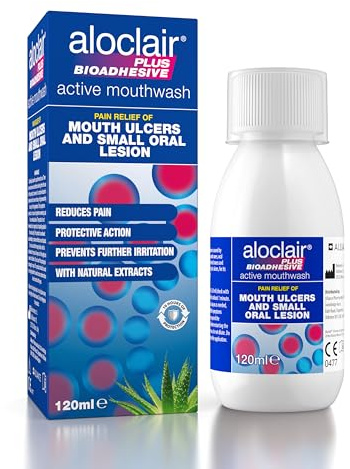 Aloclair Plus Bioadhesive Mouth Ulcer Treatment Mouthwash 120ml. Long lasting protection, up to10-Hour Protection, Soothes Mouth Ulcers & Oral Lesions, for Adults & Children 4 Years +