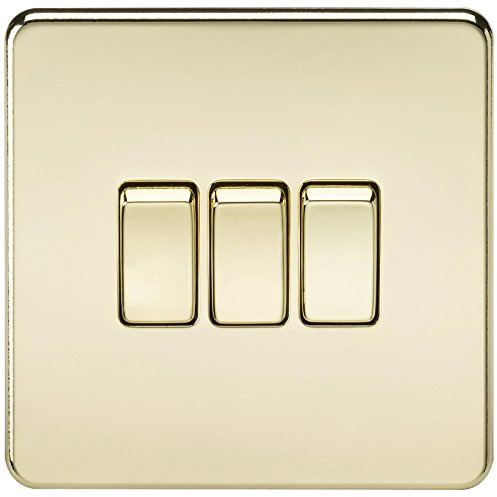 Knightsbridge SF4000PB Screwless 10 A 3-Gang 2 Way Switch, Polished Brass