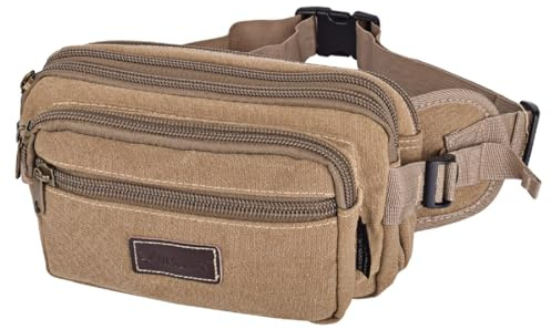 SUNSEATON Hohe Kapazität Gürteltasche, Multifunktionale Hüfttasche mit 6 Fächer Reißverschluss geeignet für Reise Wanderung und alle Outdoor-Khaki