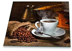 Herdabdeckplatte Abdeckung Ceranfeld Abdeckplatte Schneidebrett 1-Teilig 60x52 Kaffee Kaffeebohnen Weiss Spritzschutz Glasplatte Ceranfeldabdeckung Schutz Herdschutz Sicherheitsglas Glasschneidebrett