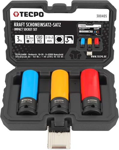 TECPO Kraft Schoneinsätze 3-teilig Alu-Felgen Nuss Set Steckschlüssel Satz Stecknüsse SW 17mm 19mm 21mm