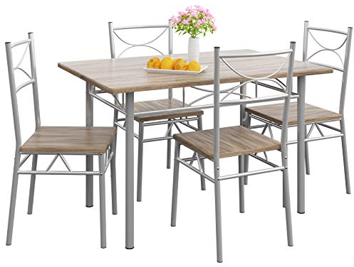 Casaria® Gruppo di Sedute Paul Set 5 Pezzi Tavolo da Pranzo con 4 Sedie Set di Mobili per Sala Cucina Soggiorno Salotto Set da Pranzo Tavoli Sedia