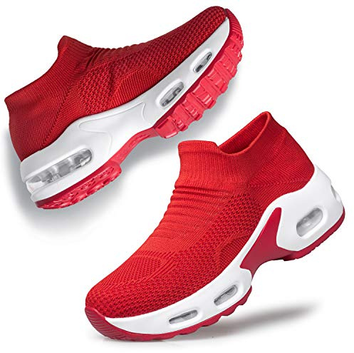 YHOON Women's Road Running Shoes - Fashion Sneakers Athletic Shoes Work Nursing Driving Comfortable Red,10