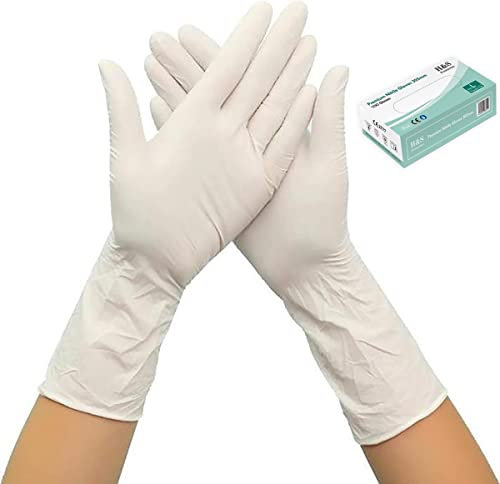 Einweghandschuhe - Nitrilhandschuhe - Weiß - Puderfrei - Extra lang (305mm) - Größe M - 100 Stück