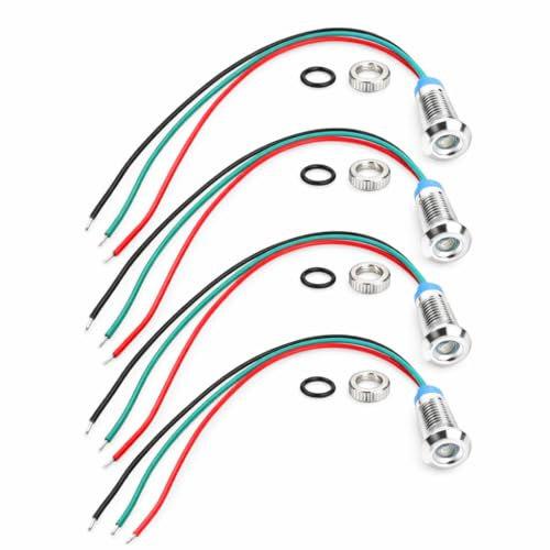 Garosa 4 Set 8mm LED Indicator Light Signal Light Common Cathode Lamp 12-24V Waterproof Two Color Lamp Flat Head with Wires(red and Green)