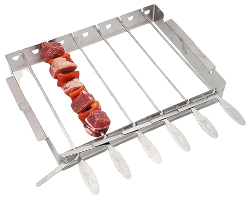 BBQ Dragon Ensemble de brochettes et support pour grills style Domino en acier inoxydable pliable avec brochettes de 152 x 356 cm Utilisation pour barbecue au charbon de bois barbecue à gaz et camping