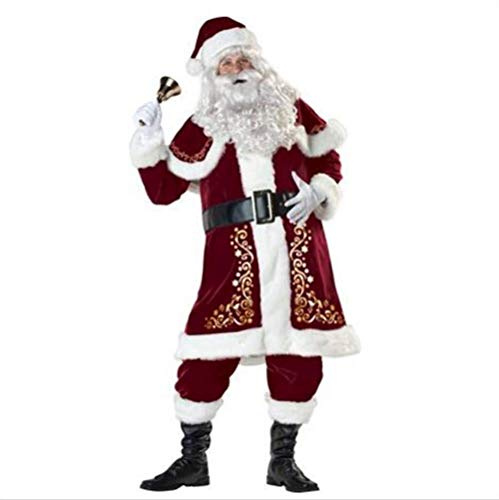 6pcs Christmas Set Deluxe Velvet Adult Santa Suit Regal Plush Father Santa Claus Suit Fancy Dress Velvet Cosplay Costume