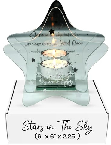 Pavilion Gift Company - Stars in The Sky - 6 x 6 x 2.25 Star-Shaped Tealight Candle Glass and Mirror Holder - in Memory Bereavement Memorial Loss Gift