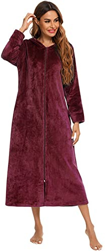 ShuoBeiter Damen Zip Up Fleece Robe Plüsch Bademantel weich warm Hausmantel (L, Z2)