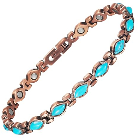 EnerCoppeX 3500 Gauss Bracelet de cheville magnétique pour femme, 99,99% pur cuivre, design classique amour, signification beauté et amour, 24.5 cm, Acier inoxydable Cuivre