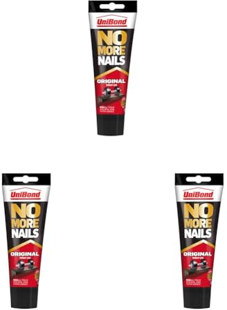 UniBond No More Nails Original, Heavy-Duty Mounting Adhesive, No Nails Strong Glue for Wood, Ceramic, Metal & More, White instant Grab Adhesive, 1 x 234g Tube (Pack of 3)